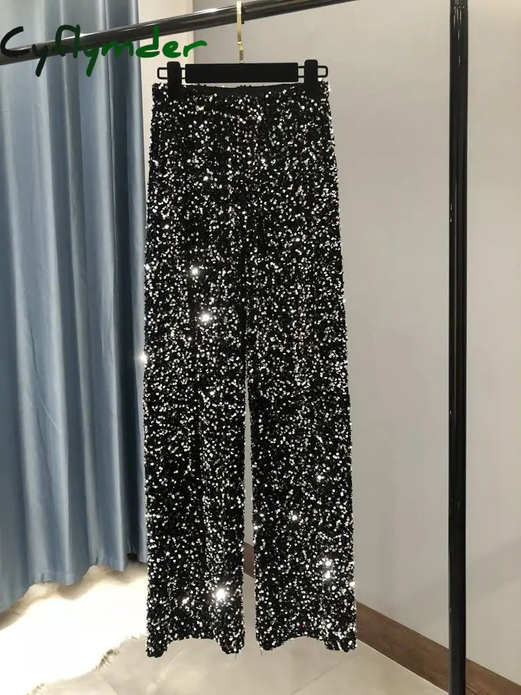 Cyflymder The New Women’s Fashion Trendy Sparkling Gold Pants Relaxation Of Tall Waist