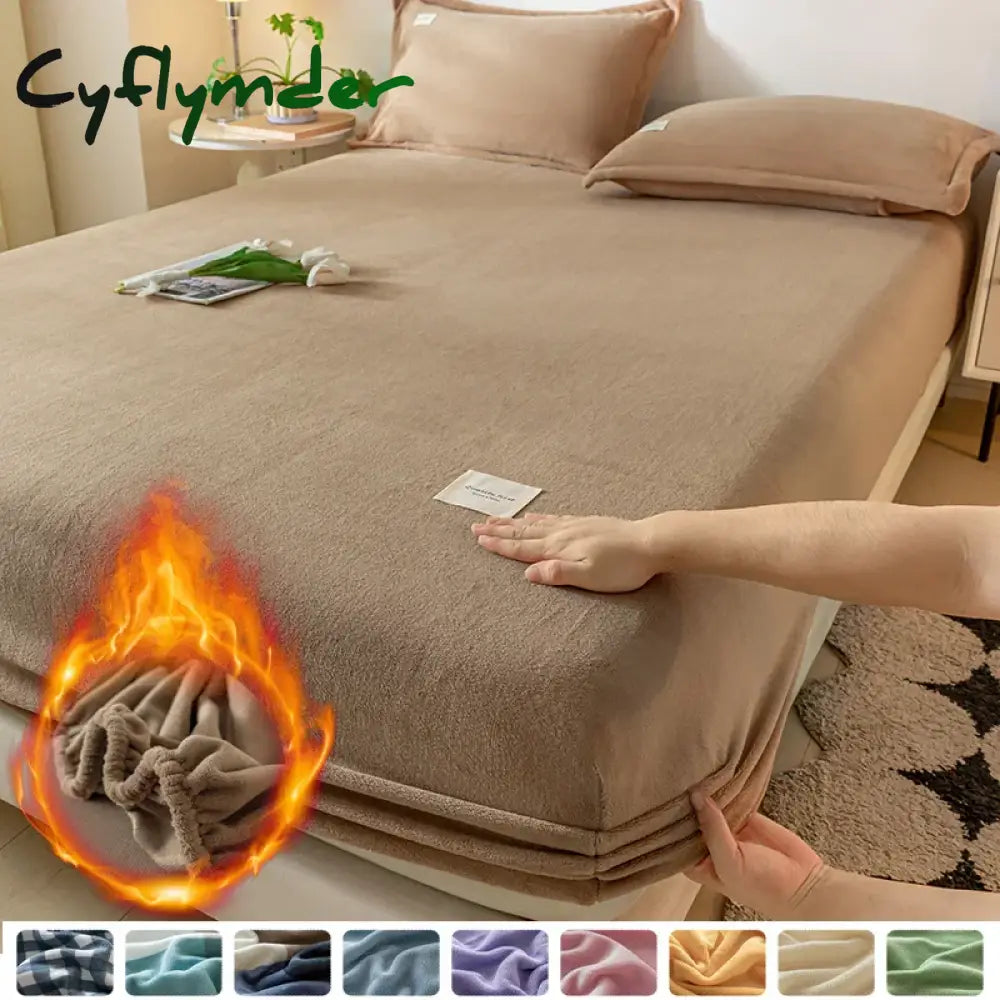 Cyflymder Thermal Velvet Bed Sheets Plush Fabric Mattress Cover For Winter Bed Cover Bed Bed Linen Set For Single