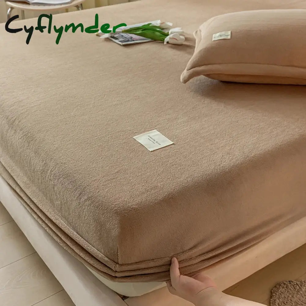 Cyflymder Thermal Velvet Bed Sheets Plush Fabric Mattress Cover For Winter Bed Cover Bed Bed Linen Set For Single