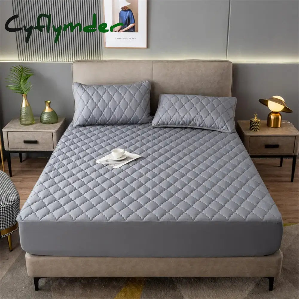 Cyflymder Thick Mattress Cover or Pillowcase Waterproof Pad Protector Monochromatic Soft Durable Fitted Sheet Bed Latex