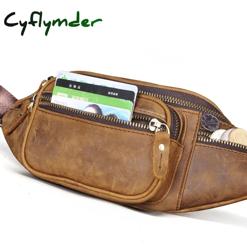 Cyflymder Thick Real Leather Male Cross-Body Sling Chest Pack Design Travel Cigarette Phone Case