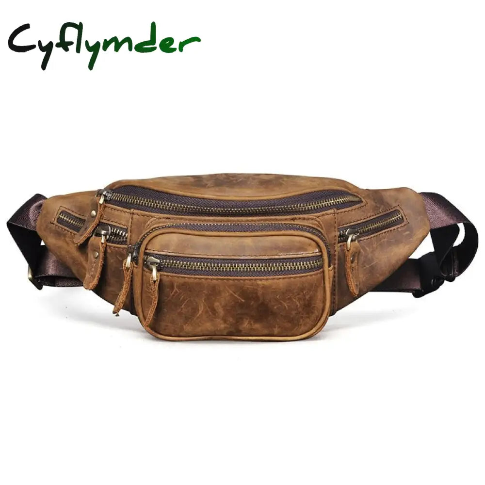 Cyflymder Thick Real Leather Male Cross-Body Sling Chest Pack Design Travel Cigarette Phone Case