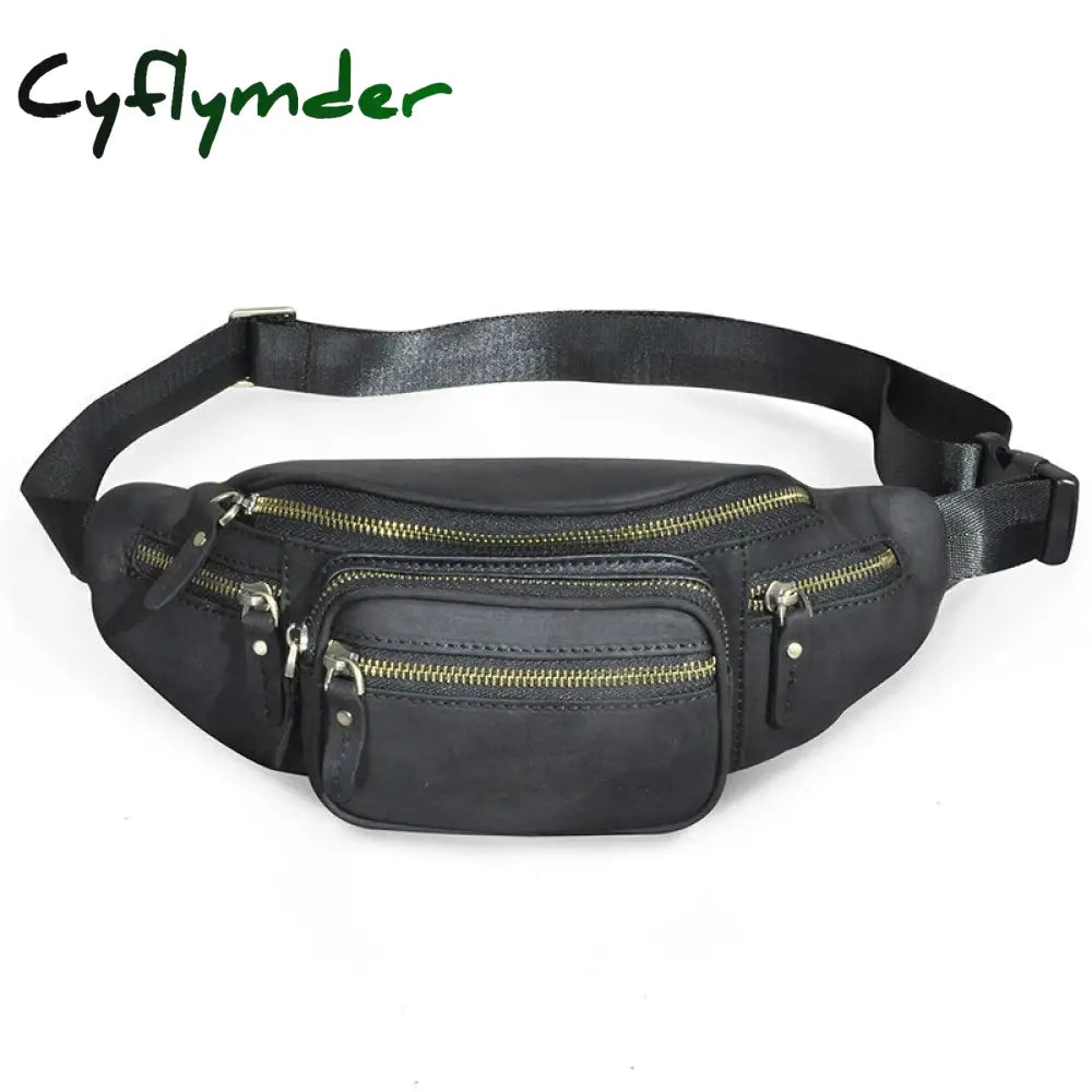 Cyflymder Thick Real Leather Male Cross-Body Sling Chest Pack Design Travel Cigarette Phone Case