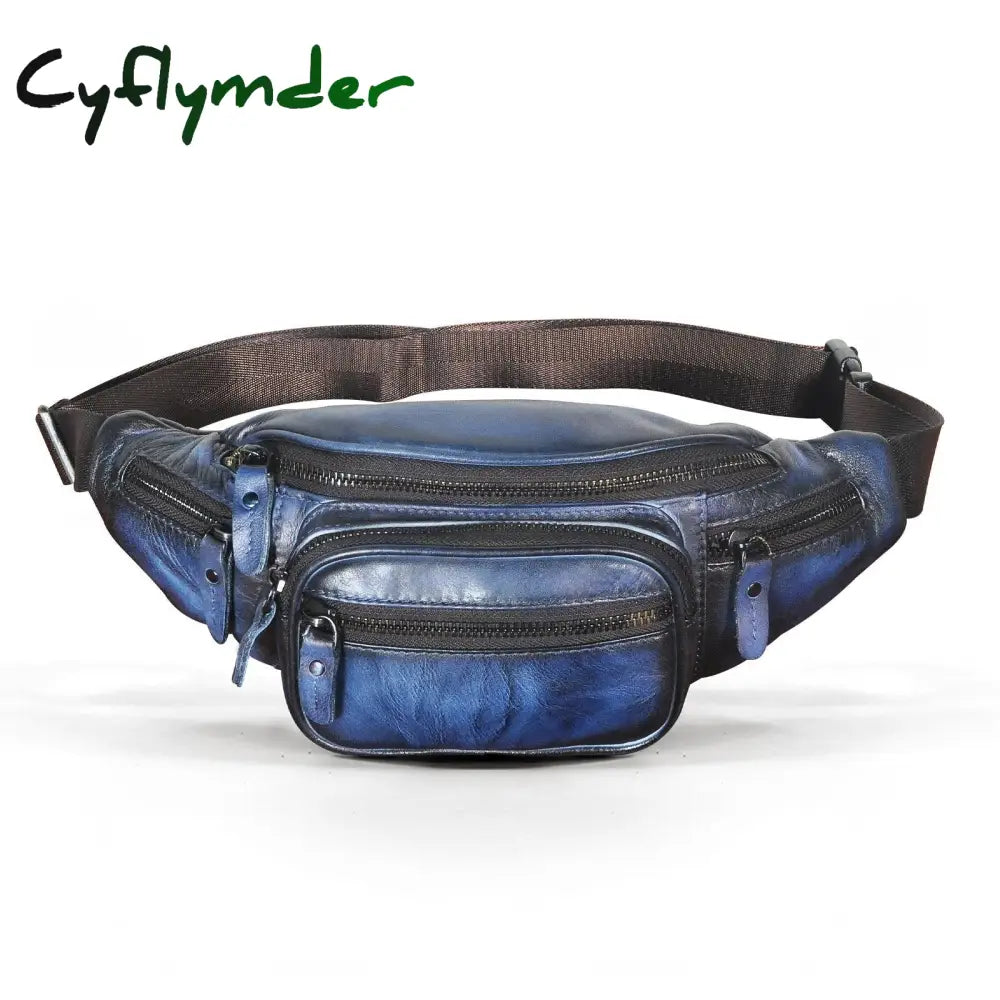 Cyflymder Thick Real Leather Male Cross-Body Sling Chest Pack Design Travel Cigarette Phone Case