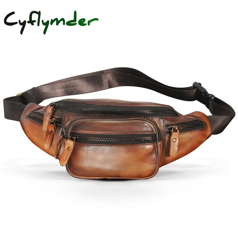 Cyflymder Thick Real Leather Male Cross-Body Sling Chest Pack Design Travel Cigarette Phone Case