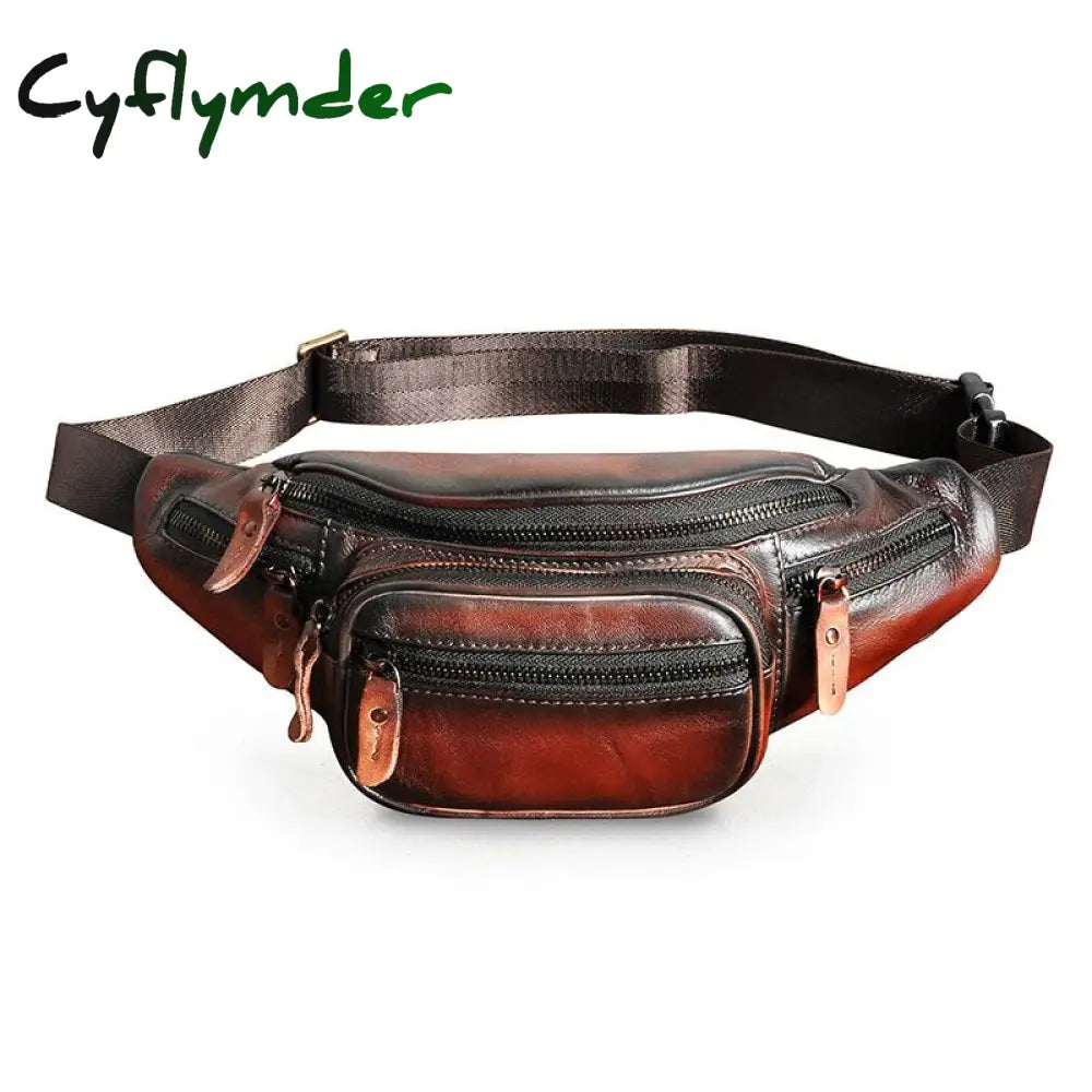 Cyflymder Thick Real Leather Male Cross-Body Sling Chest Pack Design Travel Cigarette Phone Case