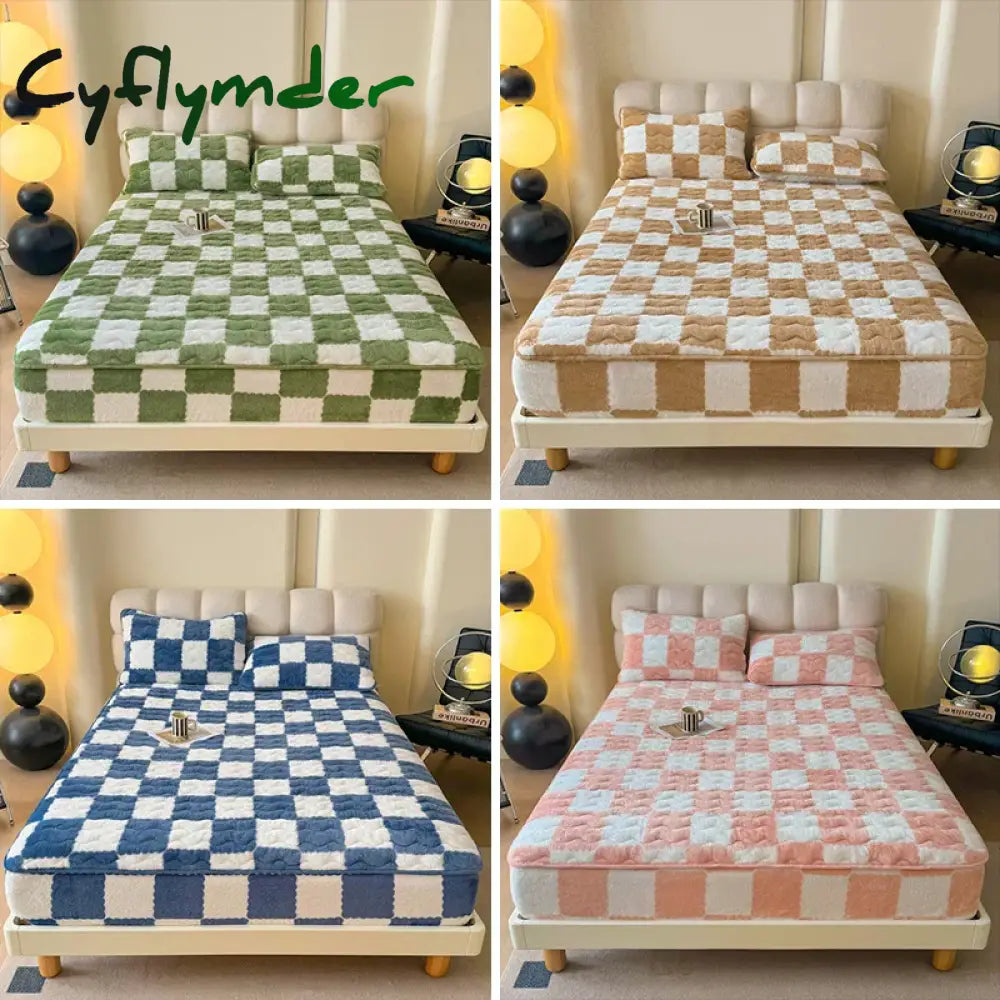 Cyflymder Thicken Velvet Bed Sheet For Bed Solid Color Mattress Cover Long Hair Fleece Bed Covers Soft Plush Queen King