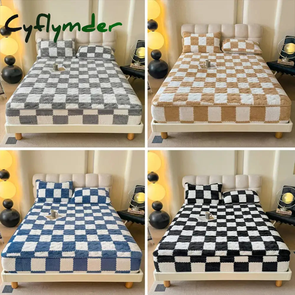 Cyflymder Thicken Velvet Bed Sheet For Bed Solid Color Mattress Cover Long Hair Fleece Bed Covers Soft Plush Queen King