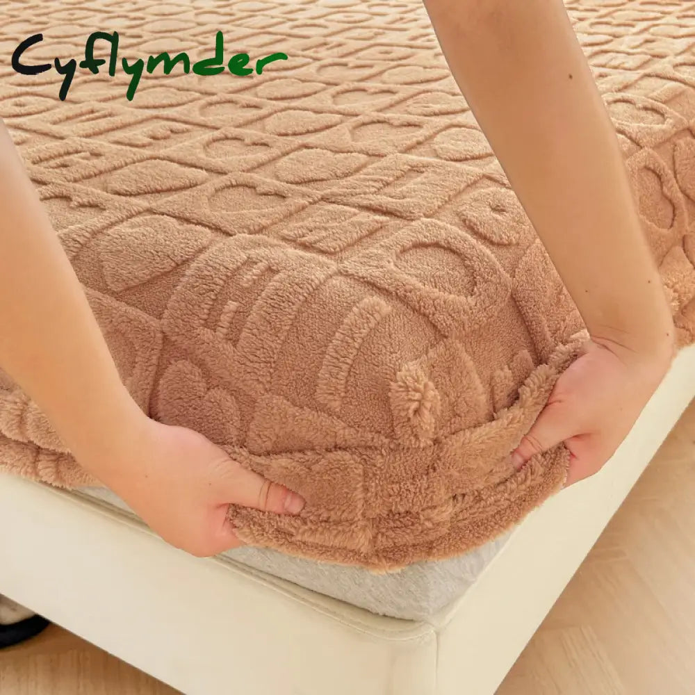 Cyflymder Thickened Plush Mattress Cover Warm Soft Milk Velvet Bed Fitted Sheet Double King Queen Size Bedsheet