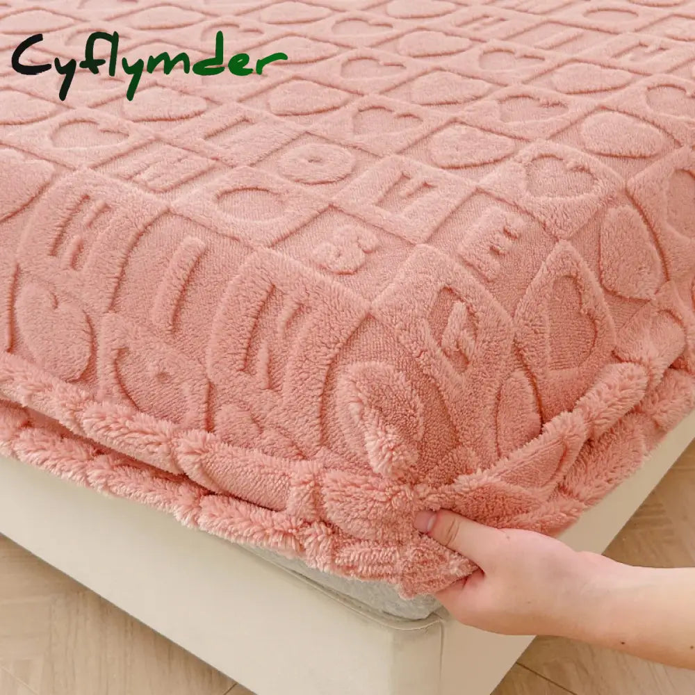 Cyflymder Thickened Plush Mattress Cover Warm Soft Milk Velvet Bed Fitted Sheet Double King Queen Size Bedsheet