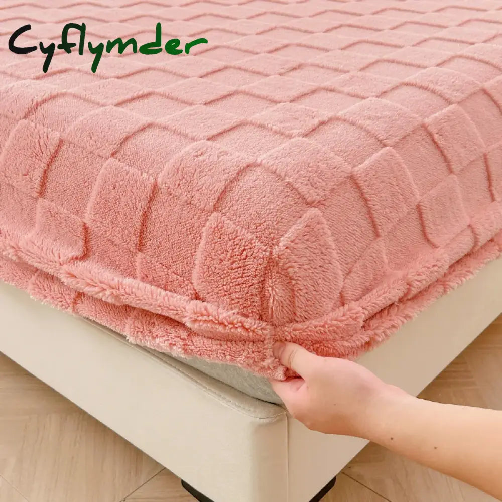 Cyflymder Thickened Plush Mattress Cover Warm Soft Milk Velvet Bed Fitted Sheet Double King Queen Size Bedsheet