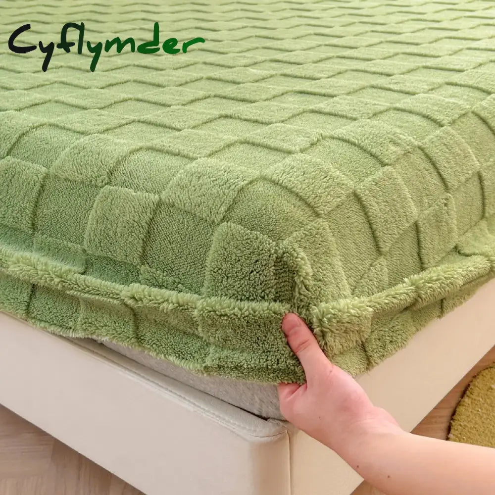 Cyflymder Thickened Plush Mattress Cover Warm Soft Milk Velvet Bed Fitted Sheet Double King Queen Size Bedsheet
