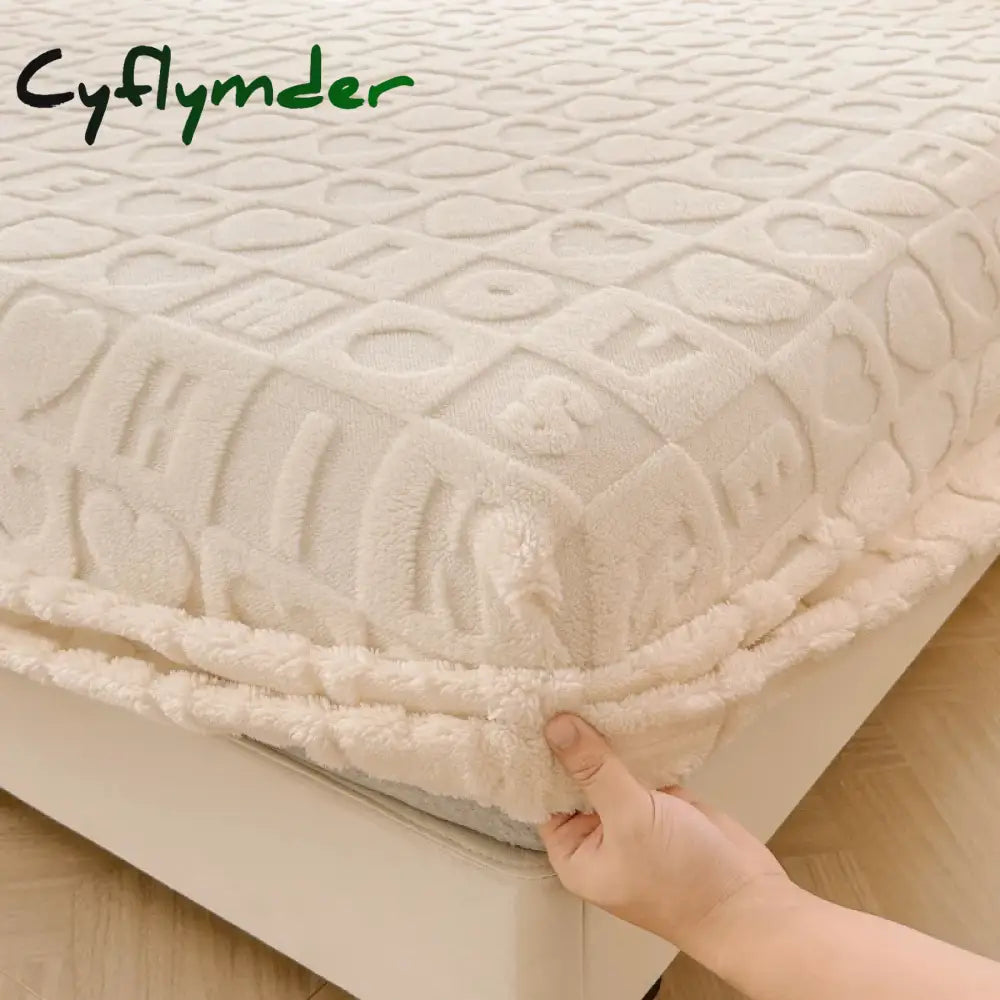Cyflymder Thickened Plush Mattress Cover Warm Soft Milk Velvet Bed Fitted Sheet Double King Queen Size Bedsheet