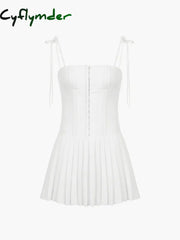 Cyflymder - Tie Shoulder Pleat Corset Short Dress White / Xs Dresses