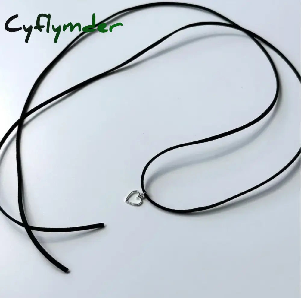 Cyflymder Tie Up Rope Heart Necklace For Women Minimal Hollow Pendant Choker Bohemiean Clavicle