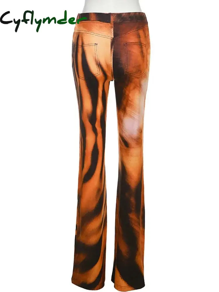 Cyflymder Tiger Print Flare Pants Women Y2K Summer Trend Skinny Elastic Wild Casual Streetwear