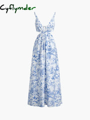 Cyflymder - Toile De Jouy Open Back Long Dress Blue / Xs Dresses