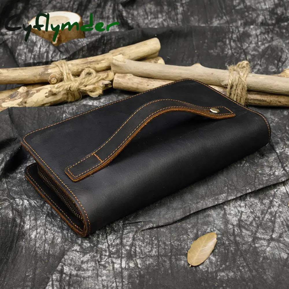 Cyflymder Top Grade Genuine Leather Day Clutches For Men Vintage Style Hand Purse Double Interlayer