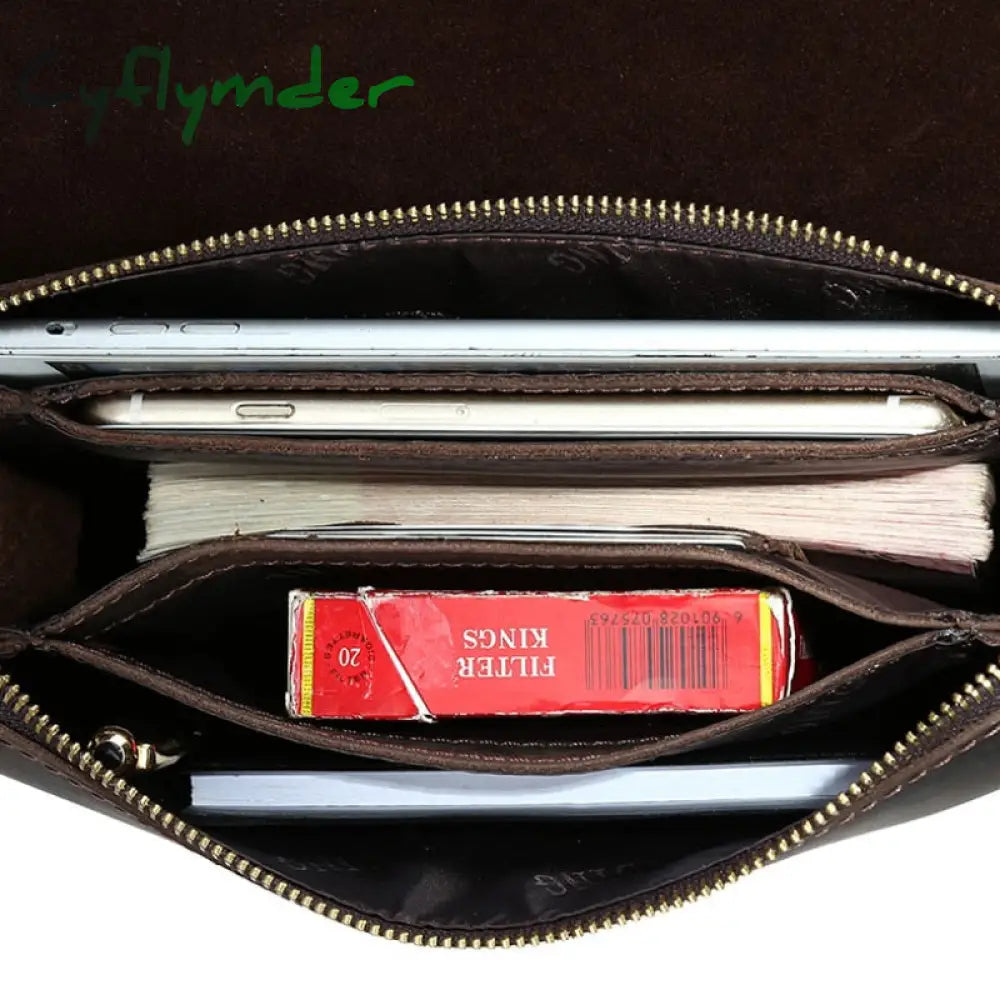 Cyflymder Top Grade Genuine Leather Day Clutches For Men Vintage Style Hand Purse Double Interlayer