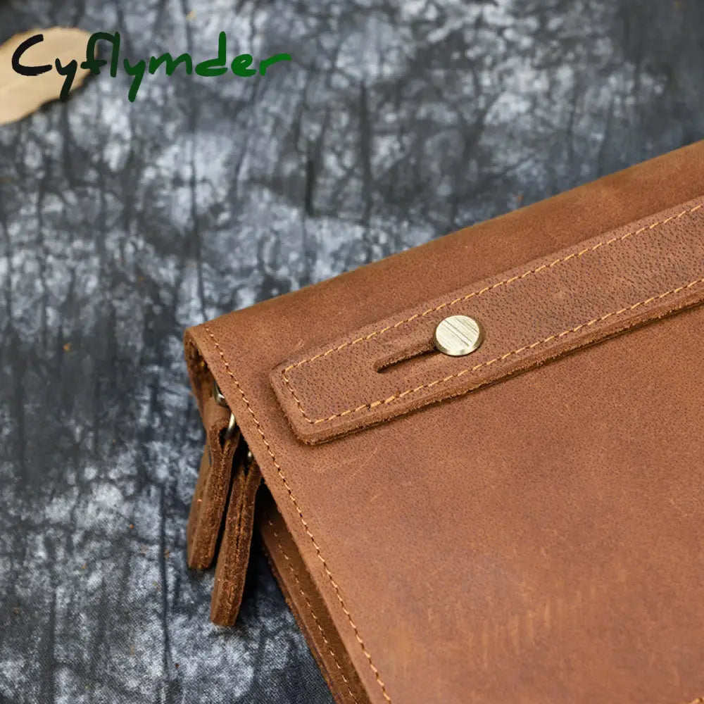 Cyflymder Top Grade Genuine Leather Day Clutches For Men Vintage Style Hand Purse Double Interlayer