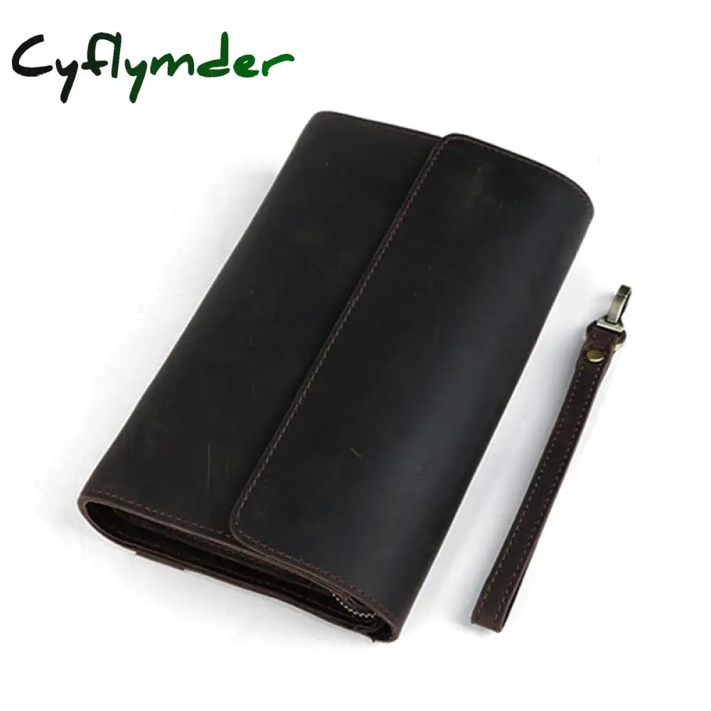 Cyflymder Top Grade Genuine Leather Day Clutches For Men Vintage Style Hand Purse Double Interlayer