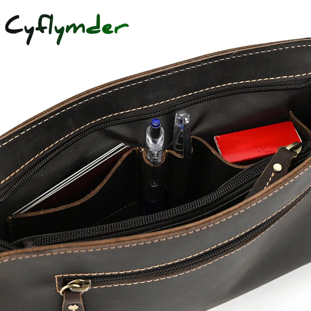 Cyflymder Top Grade Genuine Leather Day Clutches For Men Vintage Style Hand Purse Double Interlayer