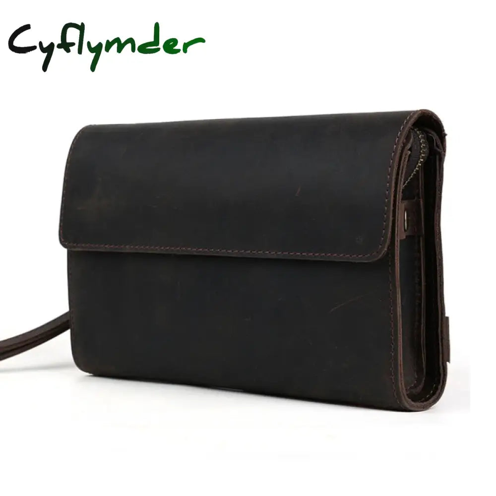 Cyflymder Top Grade Genuine Leather Day Clutches For Men Vintage Style Hand Purse Double Interlayer