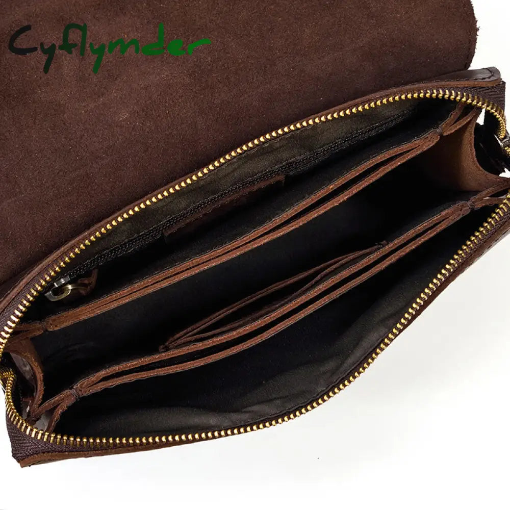 Cyflymder Top Grade Genuine Leather Day Clutches For Men Vintage Style Hand Purse Double Interlayer