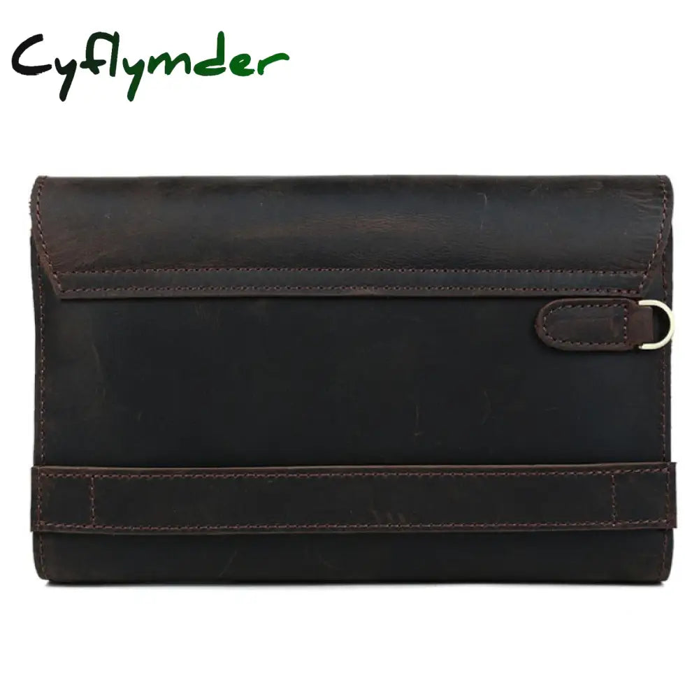 Cyflymder Top Grade Genuine Leather Day Clutches For Men Vintage Style Hand Purse Double Interlayer