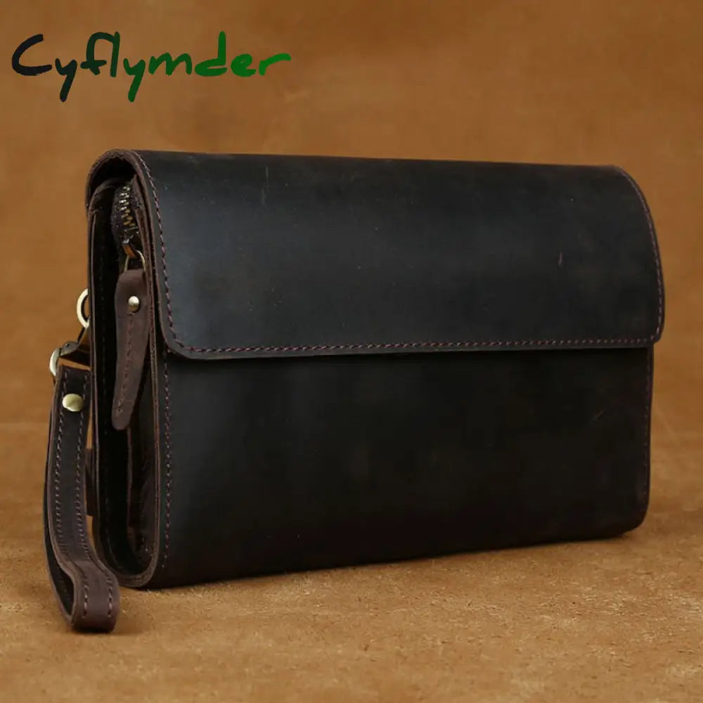 Cyflymder Top Grade Genuine Leather Day Clutches For Men Vintage Style Hand Purse Double Interlayer