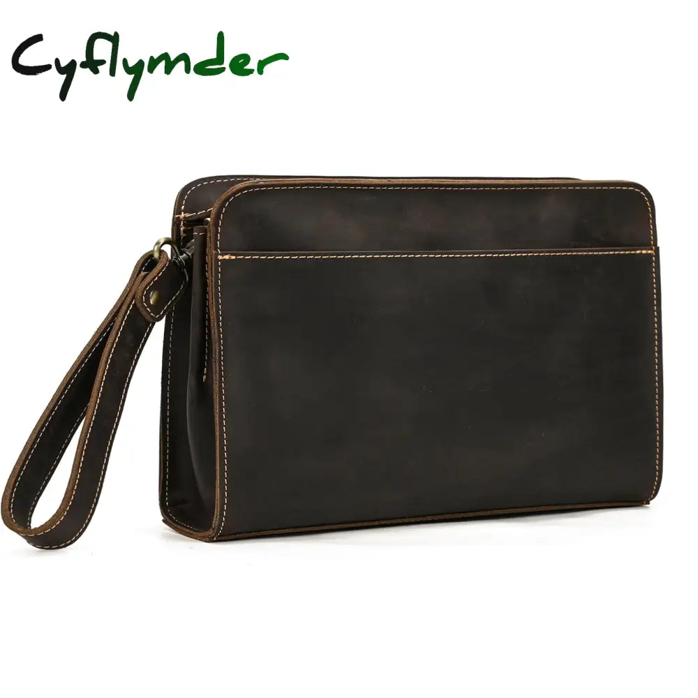 Cyflymder Top Grade Genuine Leather Day Clutches For Men Vintage Style Hand Purse Double Interlayer