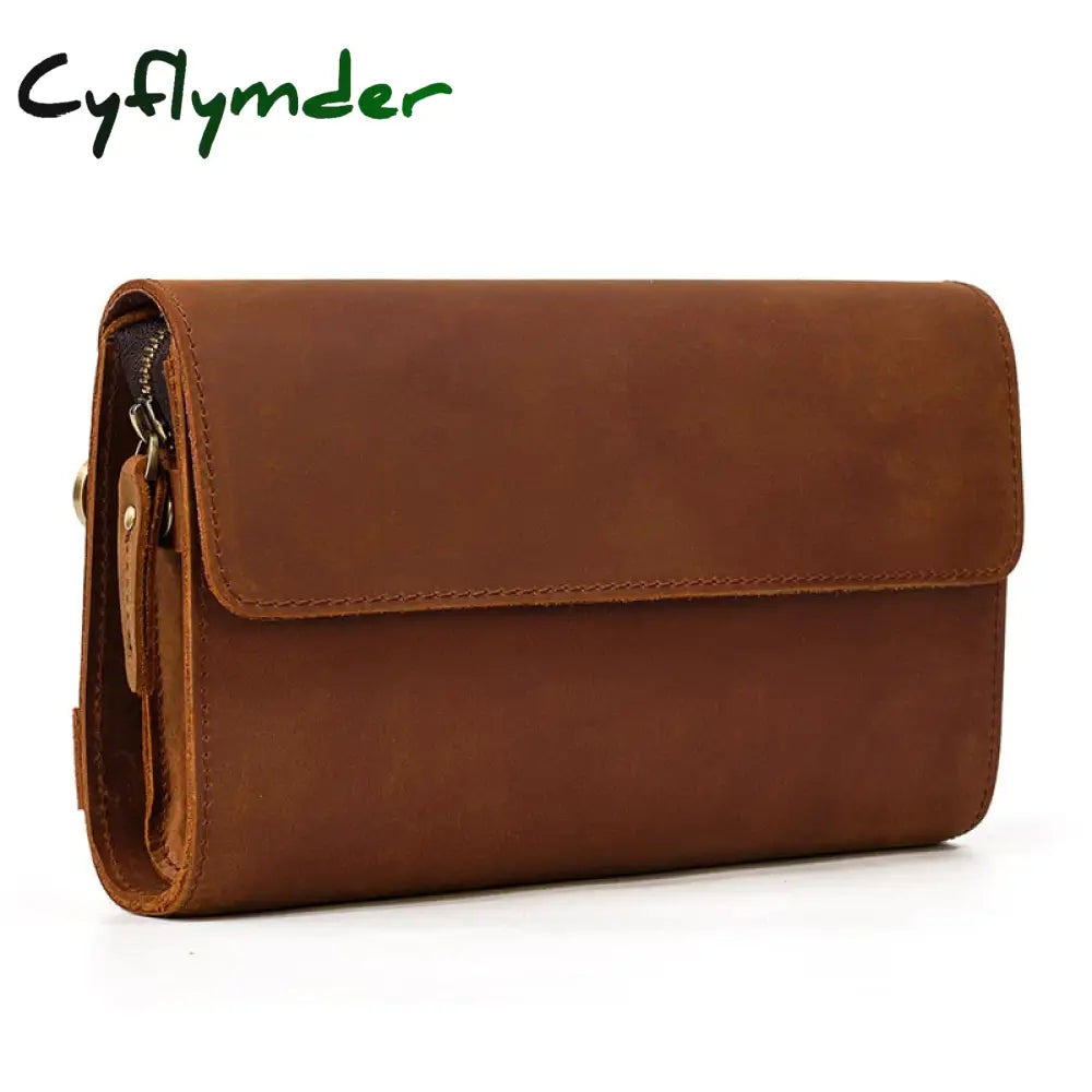 Cyflymder Top Grade Genuine Leather Day Clutches For Men Vintage Style Hand Purse Double Interlayer