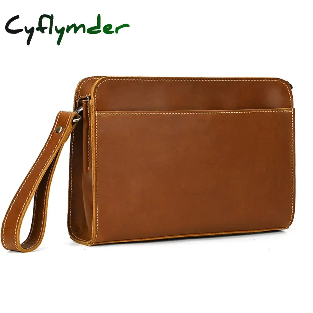 Cyflymder Top Grade Genuine Leather Day Clutches For Men Vintage Style Hand Purse Double Interlayer