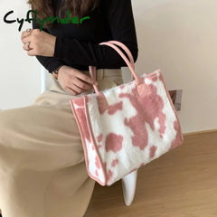 Cyflymder Top-Handle Bags Retro Cow Leopard Print Pu Leather Plush Design Autumn Winter Fashion