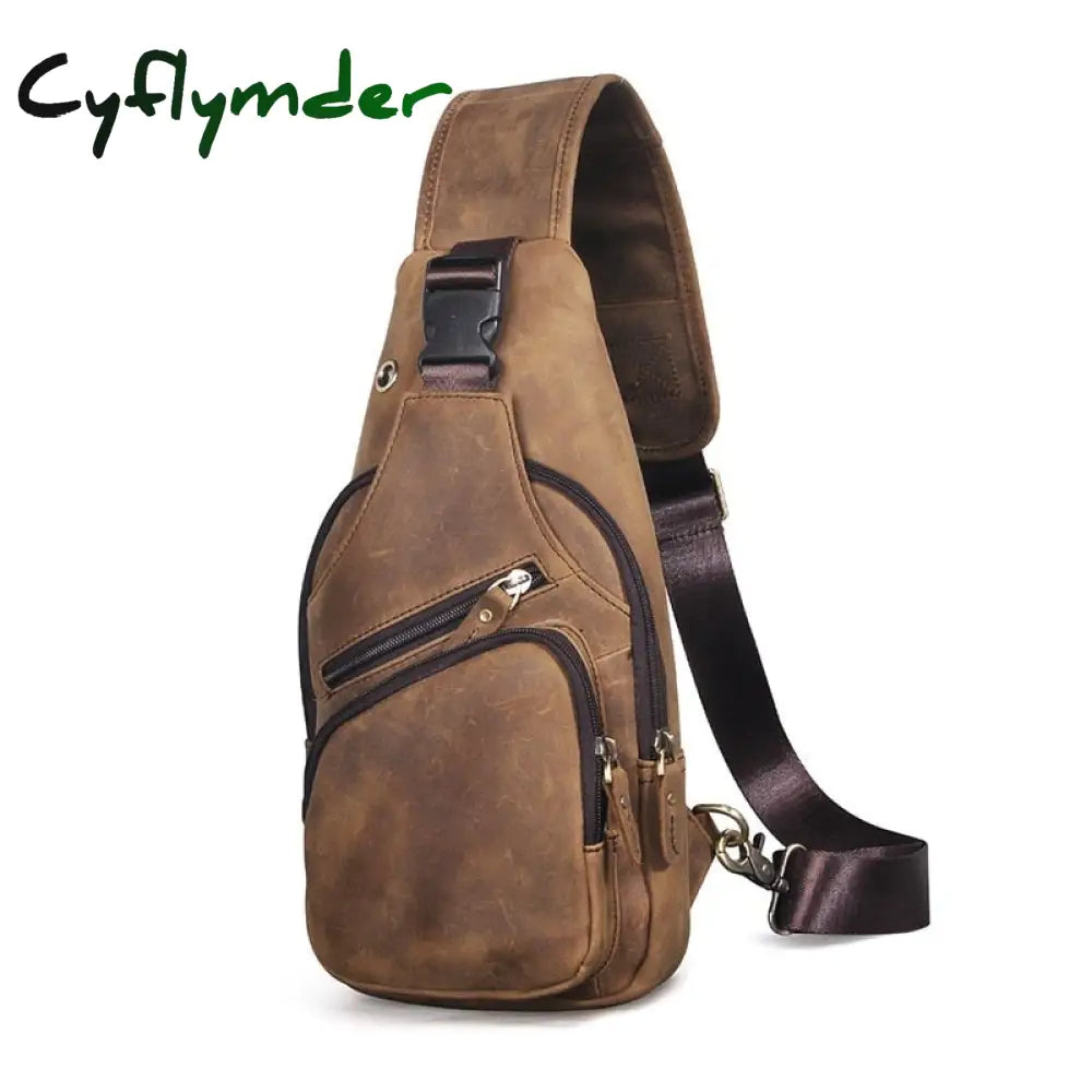 Cyflymder Top Quality Crazy Horse Leather Triangle Crossbody Chest Sling Bag For Men Design Travel