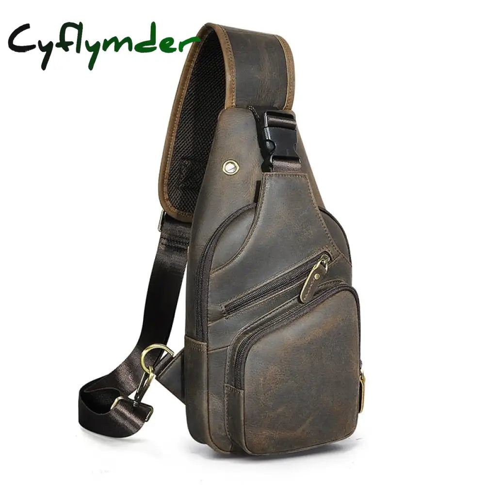 Cyflymder Top Quality Crazy Horse Leather Triangle Crossbody Chest Sling Bag For Men Design Travel