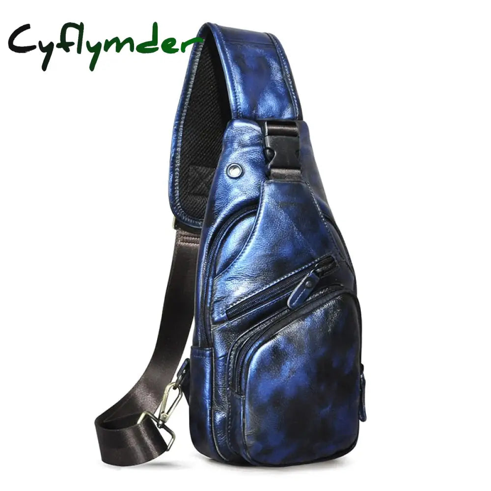 Cyflymder Top Quality Crazy Horse Leather Triangle Crossbody Chest Sling Bag For Men Design Travel