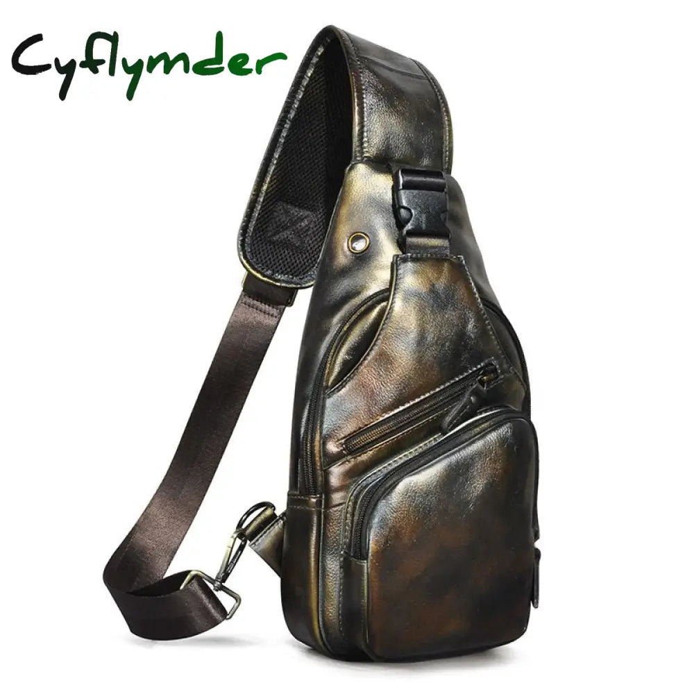 Cyflymder Top Quality Crazy Horse Leather Triangle Crossbody Chest Sling Bag For Men Design Travel