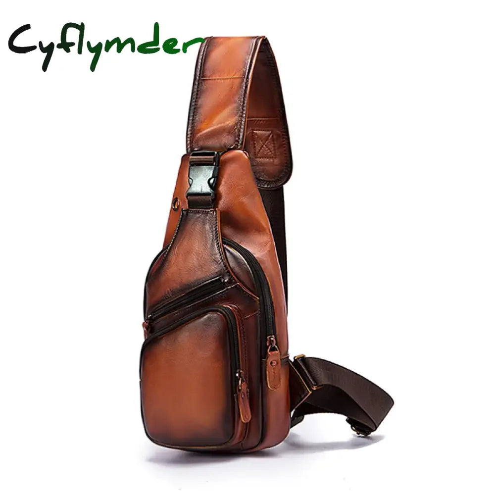 Cyflymder Top Quality Crazy Horse Leather Triangle Crossbody Chest Sling Bag For Men Design Travel