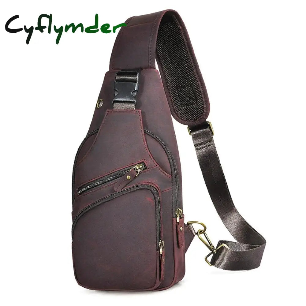 Cyflymder Top Quality Crazy Horse Leather Triangle Crossbody Chest Sling Bag For Men Design Travel