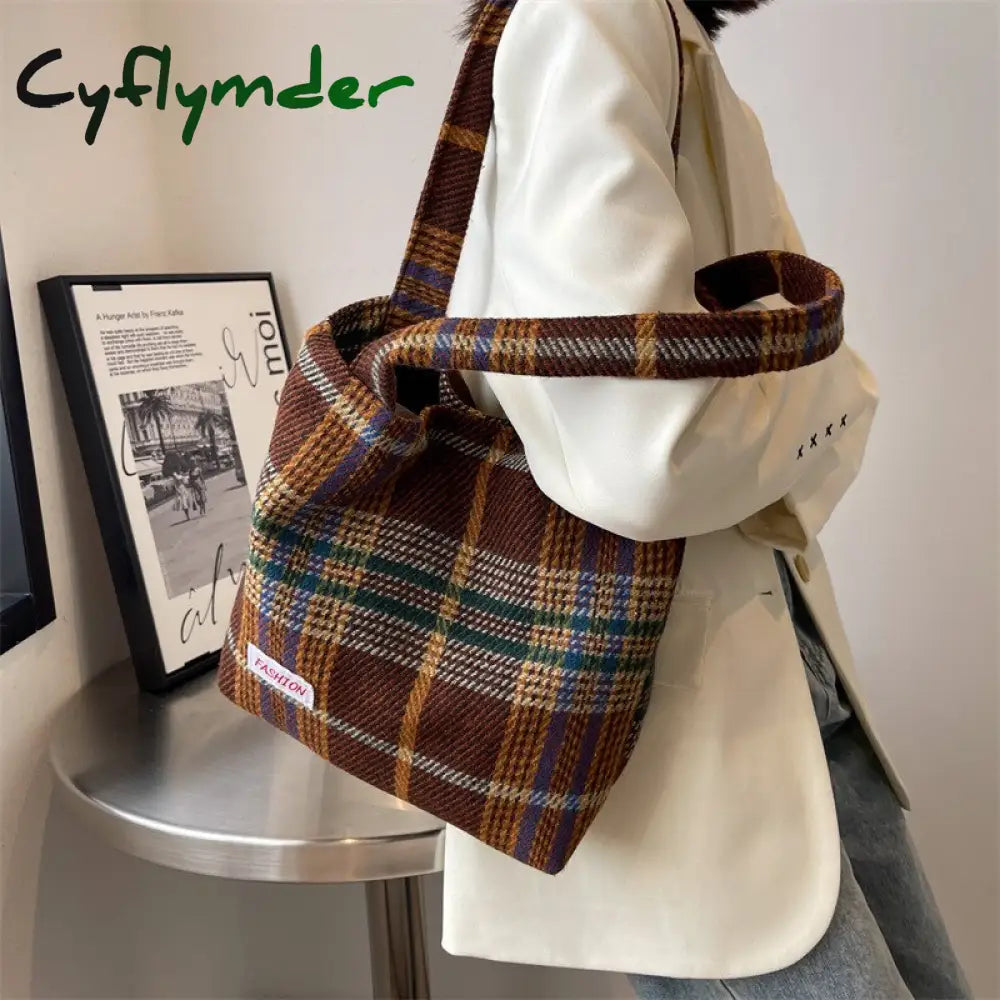 Cyflymder Tote Women’s Bag Shoulder Wool Shopper Bags For Women Large Capacity Autumn Winter New