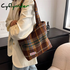 Cyflymder Tote Women’s Bag Shoulder Wool Shopper Bags For Women Large Capacity Autumn Winter New