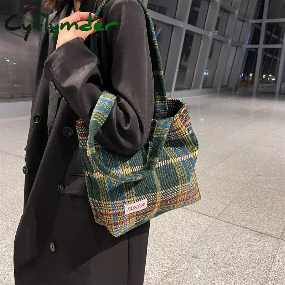 Cyflymder Tote Women’s Bag Shoulder Wool Shopper Bags For Women Large Capacity Autumn Winter New