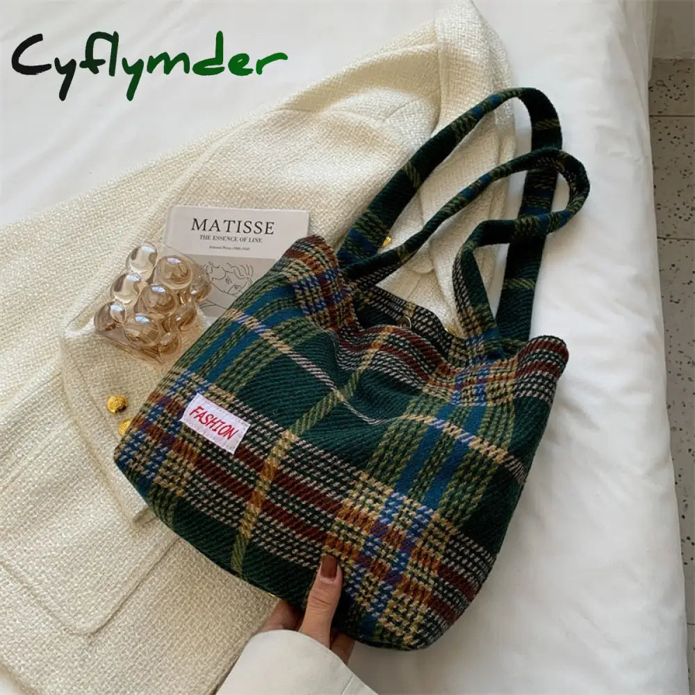 Cyflymder Tote Women’s Bag Shoulder Wool Shopper Bags For Women Large Capacity Autumn Winter New