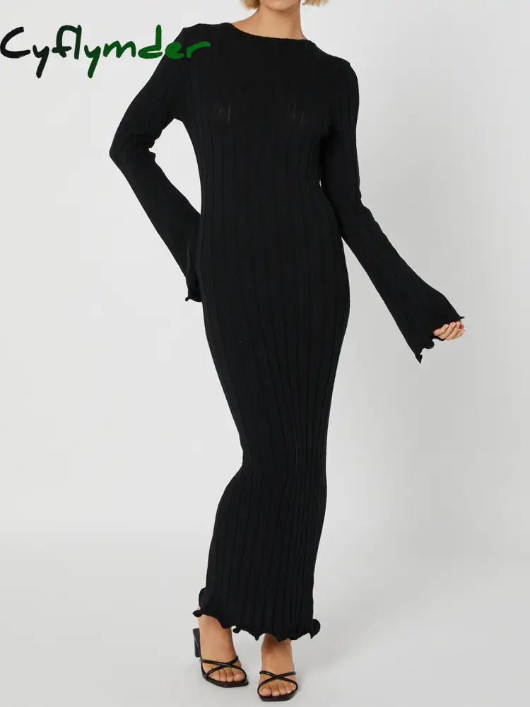 Cyflymder - Tranquility Rib Open Back Long Sleeve Dress Sweater Dresses