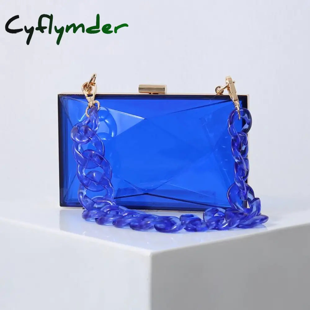 Cyflymder Transparent Bag Jelly Clutch Bags For Women Luxury Diamond Candy Color Ladies Blue