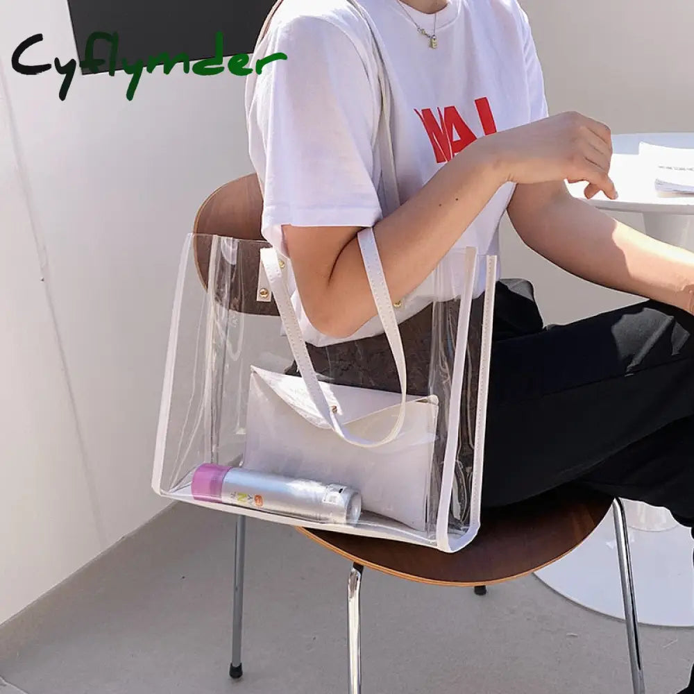 Cyflymder Transparent Bag Women 2Pcs/Set Luxury Handbag Fashion Pvc Clear High Quality Handbags