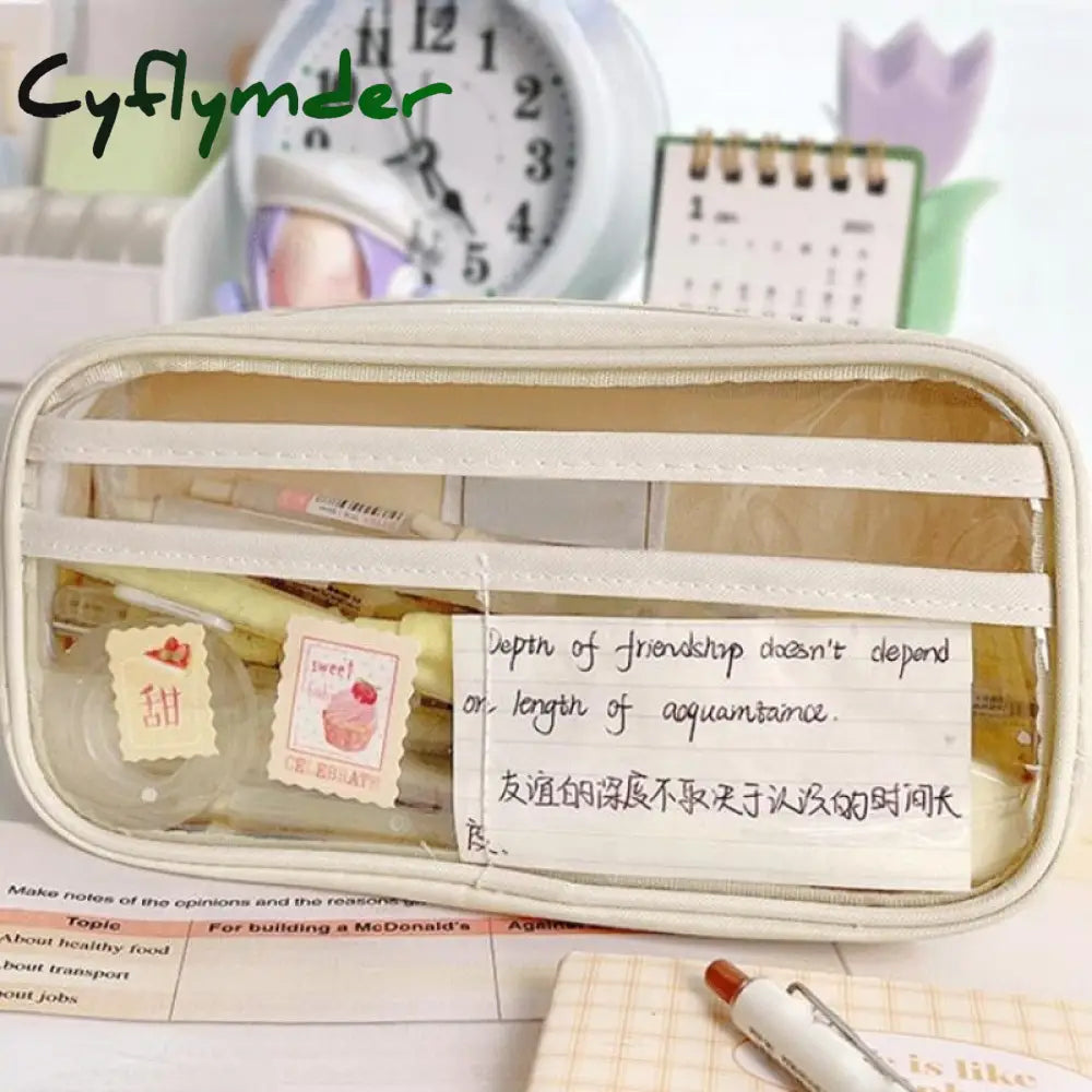 Cyflymder Transparent Large Capacity Pencil Bag Aesthetic School Case Girl Stationery Holder Box