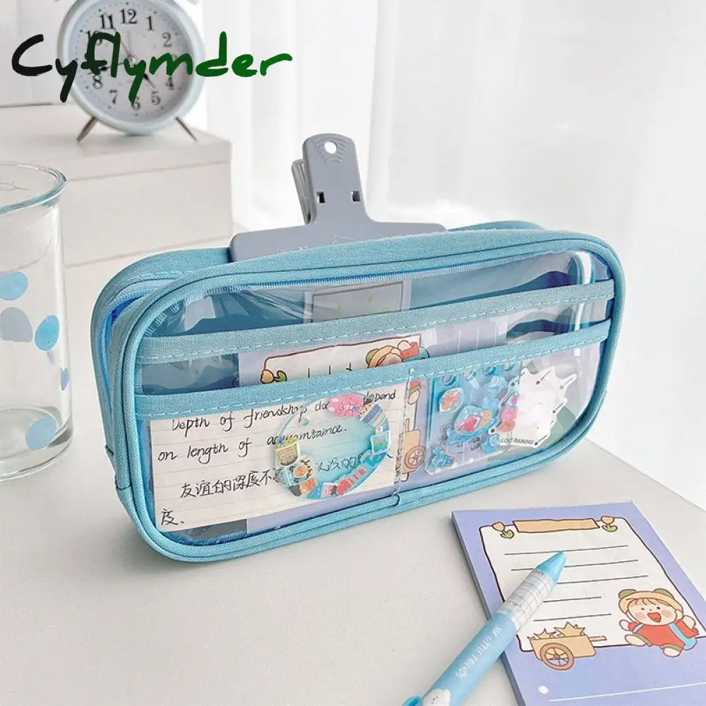 Cyflymder Transparent Large Capacity Pencil Bag Aesthetic School Case Girl Stationery Holder Box