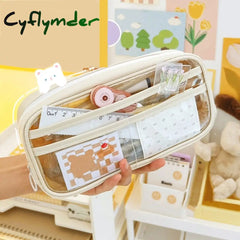 Cyflymder Transparent Large Capacity Pencil Bag Aesthetic School Case Girl Stationery Holder Box